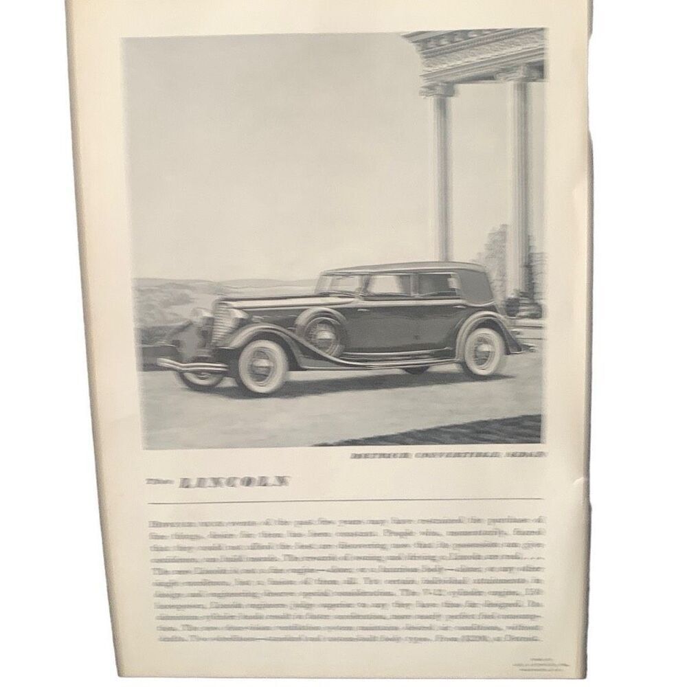 Vintage 1934 Lincoln Dietrich Convertible Sedan Ad Advertisement